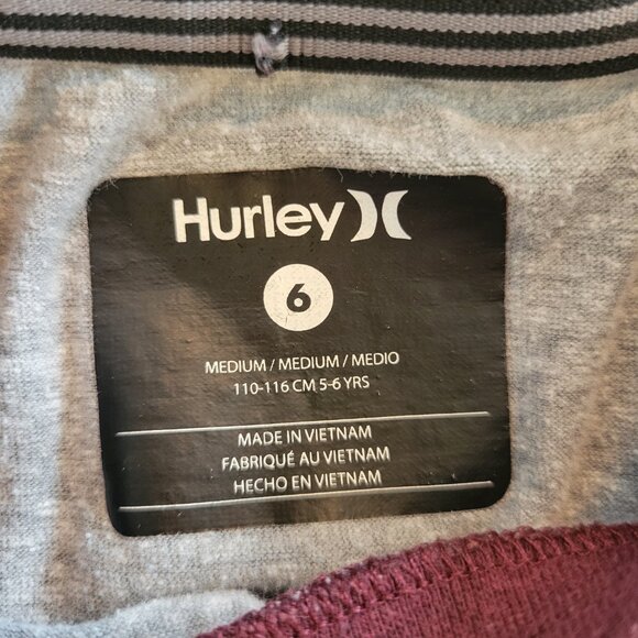 Boys Hurley SIZE 6 colorblock burgundy and grey SKULL shirt - GUC - Picture 3 of 4